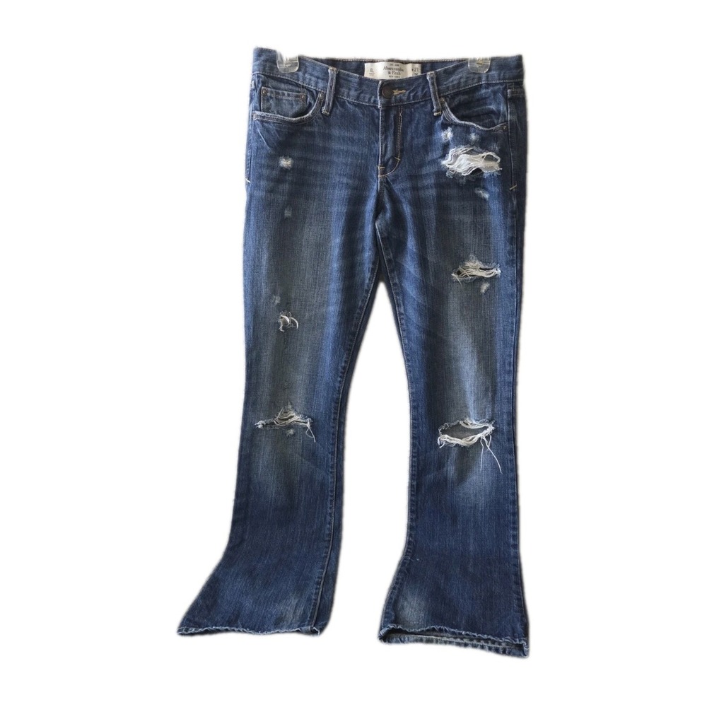 Abercrombie & Fitch Distressed Dark Blue Bootcut Jeans